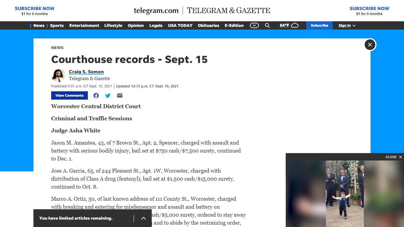 Courthouse records - Sept. 15 - The Worcester Telegram & Gazette